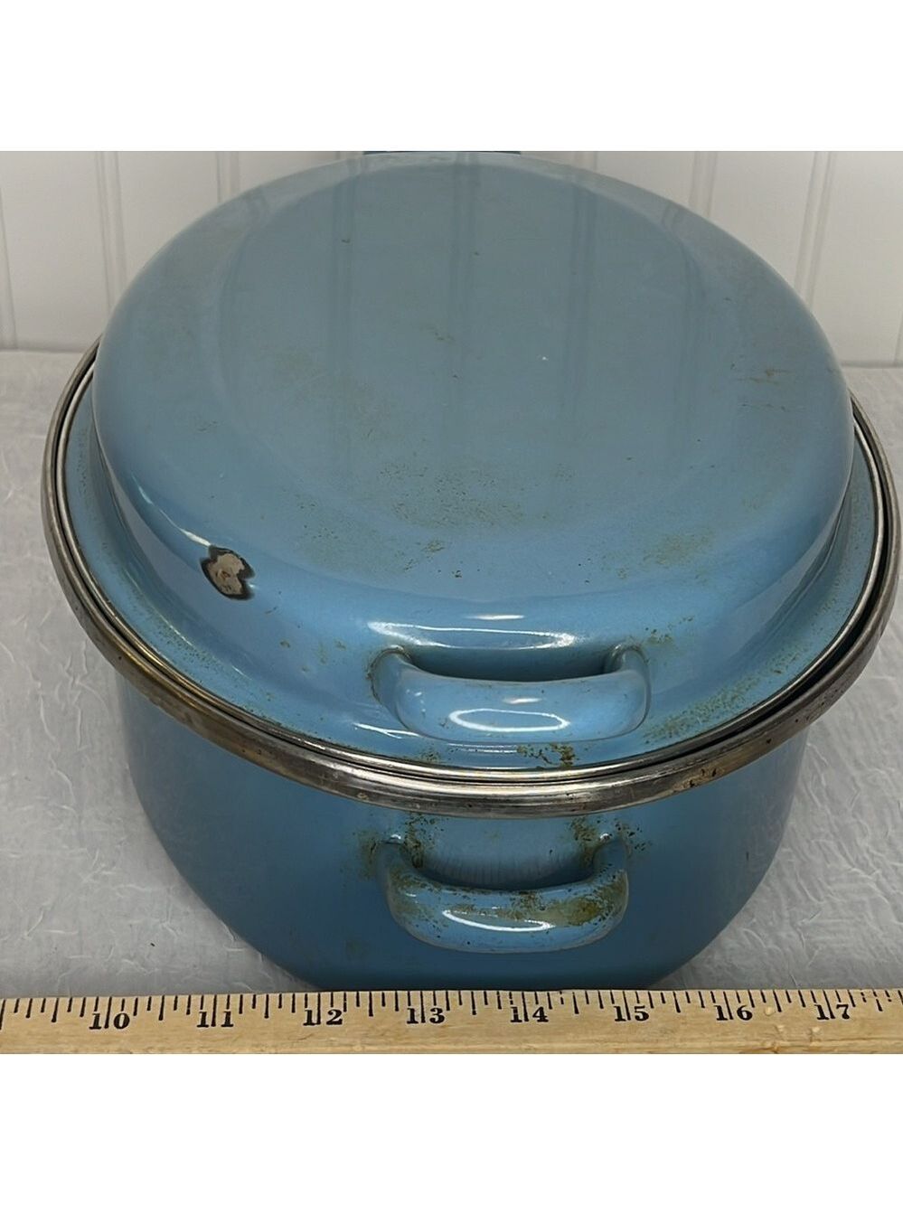 Vintage 2 Piece Blue 13” Enamelware Roaster - Picture 2 of 10